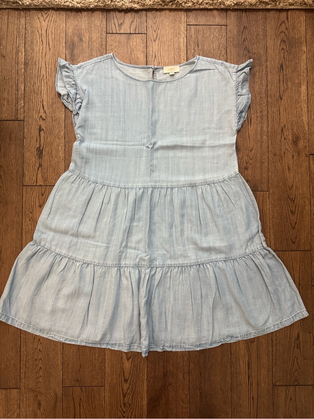 LOFT Light Blue Chambray Tiered Dress